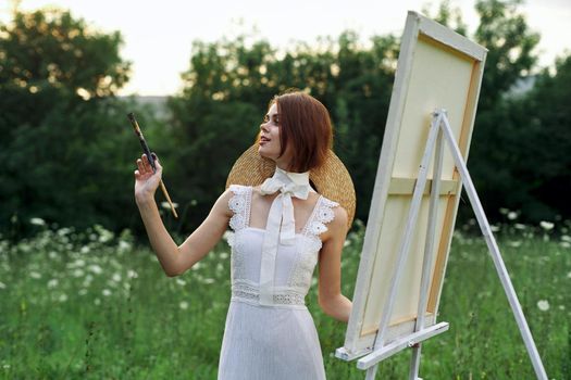 woman artist outdoors visage creative hobby lifestyle. High quality photo