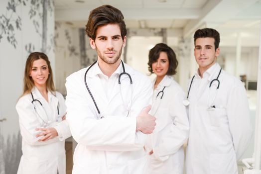 Portrait of group of medical workers in hospital