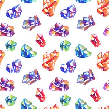 Seamless pattern with hand-drawn watercolor crystals