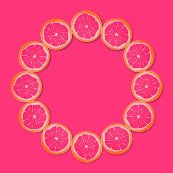 Round Lollipop candy frame isolated on pink background. Top view.