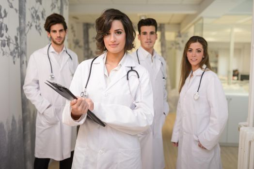 Portrait of group of medical workers in hospital