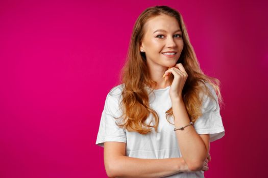 Portrait of a young beautiful happy woman smiling close up