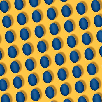 Pattern made of blue eggs on yellow or orange background. Minimal food concept. Flat lay, top view. Pop art design, creative easter concept in minimal style.