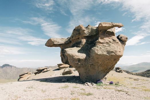 Stone mushrooms on northern slope of mountain Elbrus , 3200 meters above sea level. National park, Caucasus, Russia.