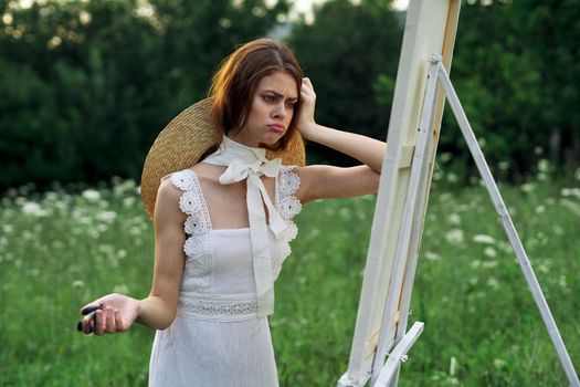 woman artist outdoors visage creative hobby lifestyle. High quality photo