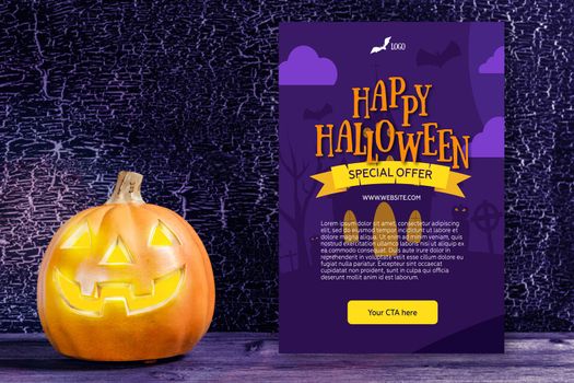Happy Halloween concept with pumpkin decoration, copy space for text