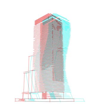 Abstract glitch architectural drawing sketch,Illustration