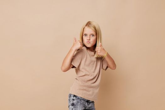 happy child with blond hair isolated background. High quality photo