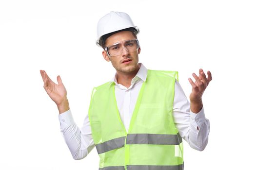 engineer in working uniform protective clothing construction. High quality photo