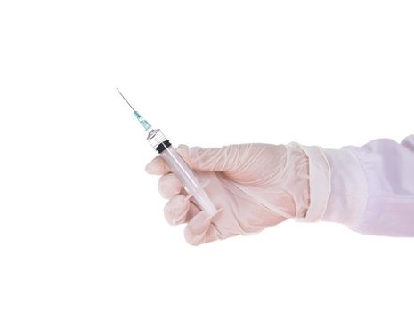 hand of doctor holding syringe isolated on white background