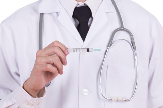 doctor holding syringe isolated on white background