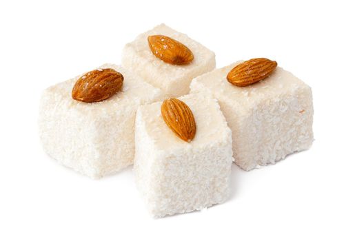 Turkish delight dessert isolated on white background, close up