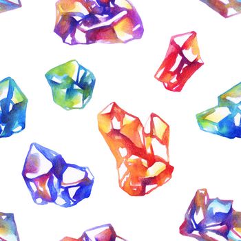 Seamless pattern with hand-drawn watercolor crystals