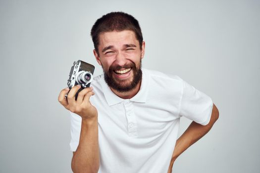 male photographer with camera professionals office technology. High quality photo
