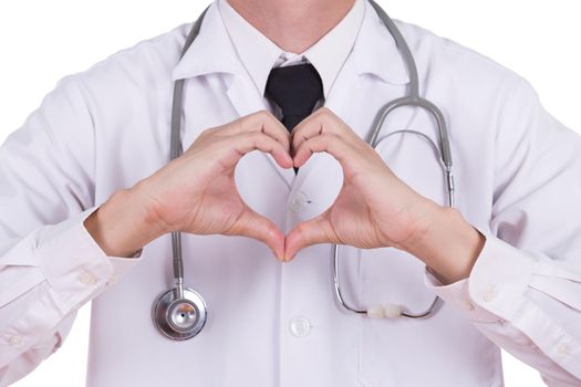 ckise-up of doctor doing a heart with his hands