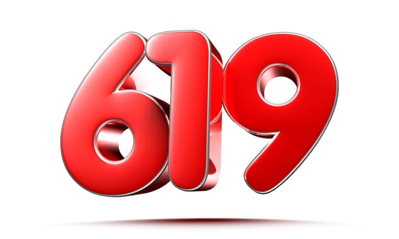 Rounded red numbers 619 on white background 3D illustration with clipping path