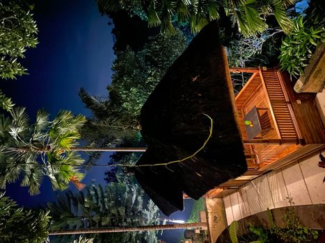 Luxury Villa at night time Ubud Bali Indonesia- stock photo. High quality photo