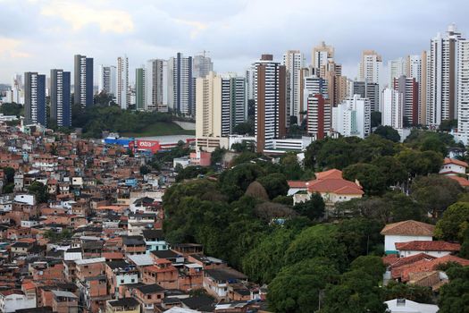 salvador, bahia, brazil - august 29, 2016: Aerial view of dwellings in favela area in Brotas neighborhood in Salvador city.