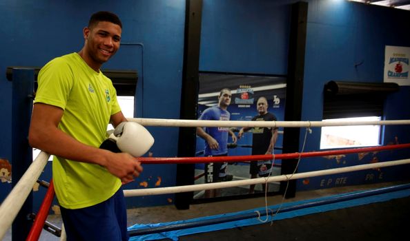 salvador, bahia, brazil - september 9, 2019: Brazilian boxing athlete Hebert Sousa is seen during training in the city of Salvador.