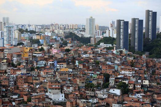salvador, bahia, brazil - august 29, 2016: Aerial view of dwellings in favela area in Federacao neighborhood in Salvador city.