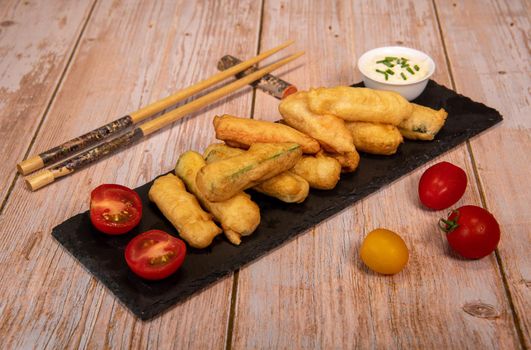 Crispy Vegetable Tempura Recipe, Vegetable Fritters. High quality photo