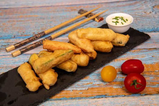 Crispy Vegetable Tempura Recipe, Vegetable Fritters. High quality photo