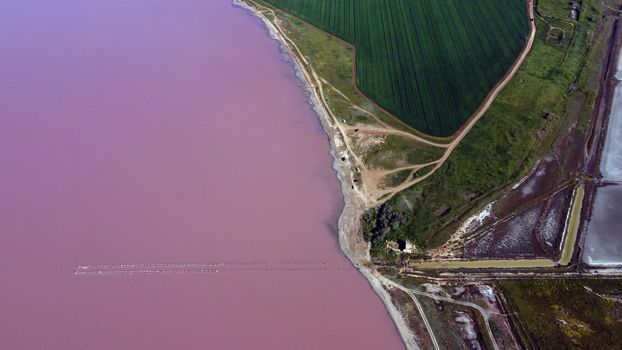The pink lake - stock photo. View from the drone