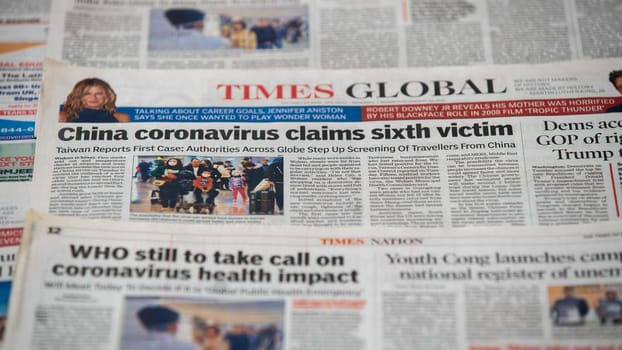 Dehradun, Uttarakhand India June 28, 2021. Coronavirus COVID-19 Pandemic News Headline in Newspaper of India. Headlines of the month March, April 2020.
