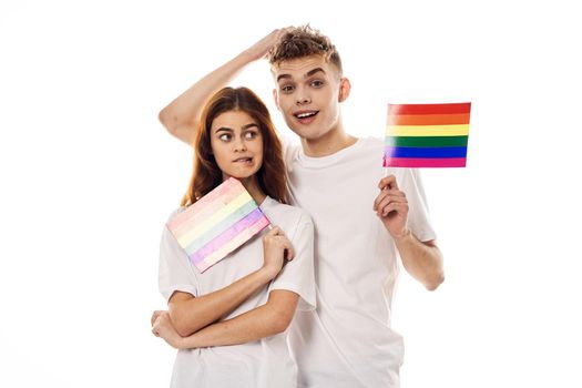 couple Flag lgbt transgender sexual minorities light background. High quality photo