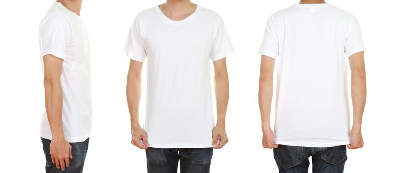 man with blank t-shirt isolated on white background