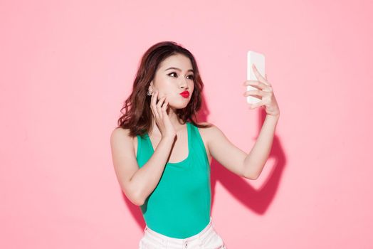 a beauty girl taking selfie