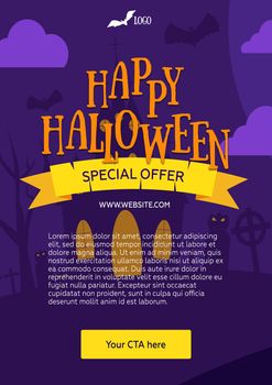 Happy Halloween special offer in browser window, copy space