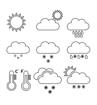 Weather line icons forecast black web app collection flat vector illustration isolated on white eps 10