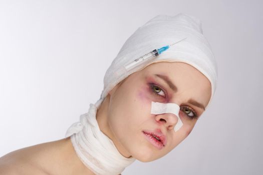 portrait of a woman plastic surgery operation bare shoulders studio lifestyle. High quality photo