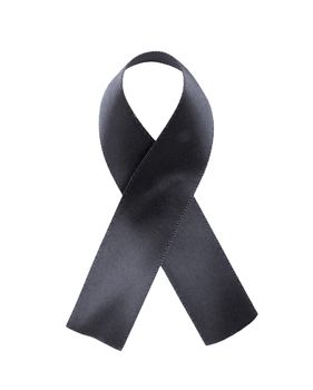 Black ribbon isolated on white background, mourning and melanoma sign