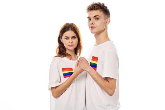 couple Flag lgbt transgender sexual minorities light background. High quality photo