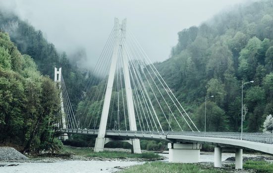 SOCHI, RUSSIA, 14 April 2016: Cable-braced bridge across the river, 14 April 2016.