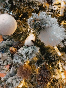 Decorated christmas tree on golden background. Holiday illustration.