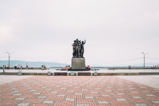 KOMSOMOLSK-ON-AMUR, Russia, 11 July 2015: Monument to first builders of town Komsomolsk-on-Amur, 11 July 2015.