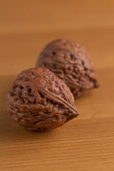 closeup shot Walnuts on wooden table