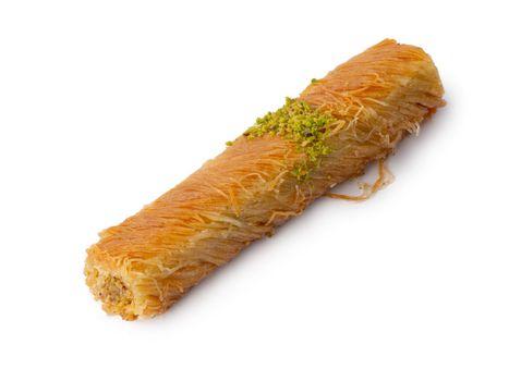 Turkish sweet pastry baklava isolated on white background, close up