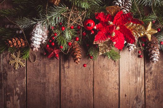 Christmas border design on the wooden background