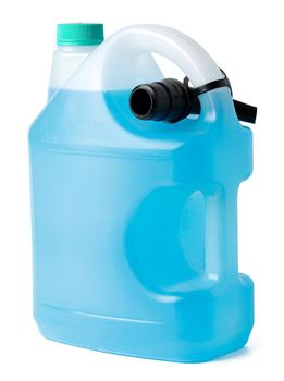Winter window blue cleaner isolated on a white background. Close up.