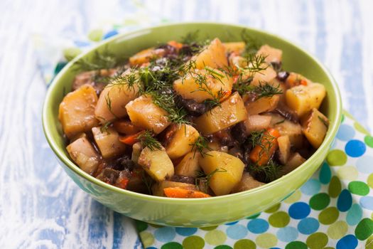 Vegetable ragout with mushrooms in a bowl