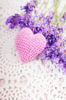 Lavender sachet and bunch on the crochet doily