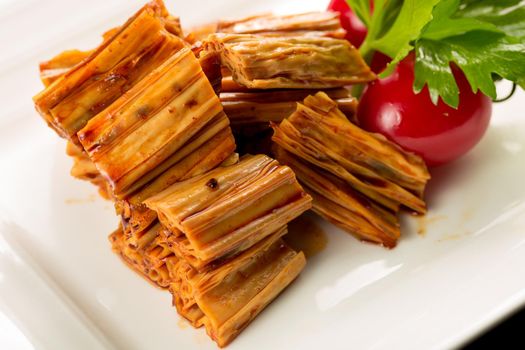 Braised dried beancurd sticks, Chinese cuisine.