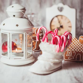 Holiday candies - Santa stuffs in white bootie, Christmas decor