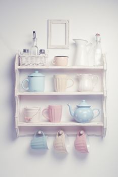 Vintage shelf in the kitchen, shabby chic style, retro toned