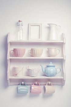 Vintage shelf in the kitchen, shabby chic style, retro toned