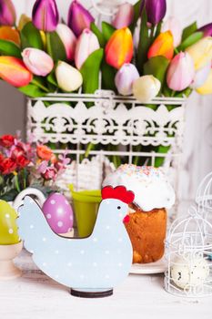 Wooden chicken - Easter decoration on the table